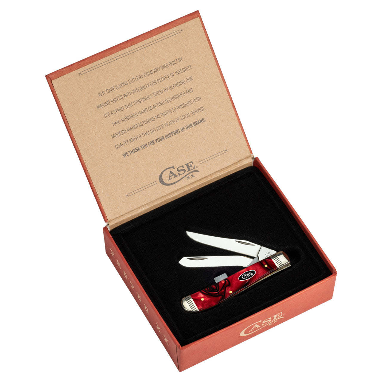 Case Smooth Dark Cinnamon Swirl Kirinite Mini Trapper Knife In Cigar Box