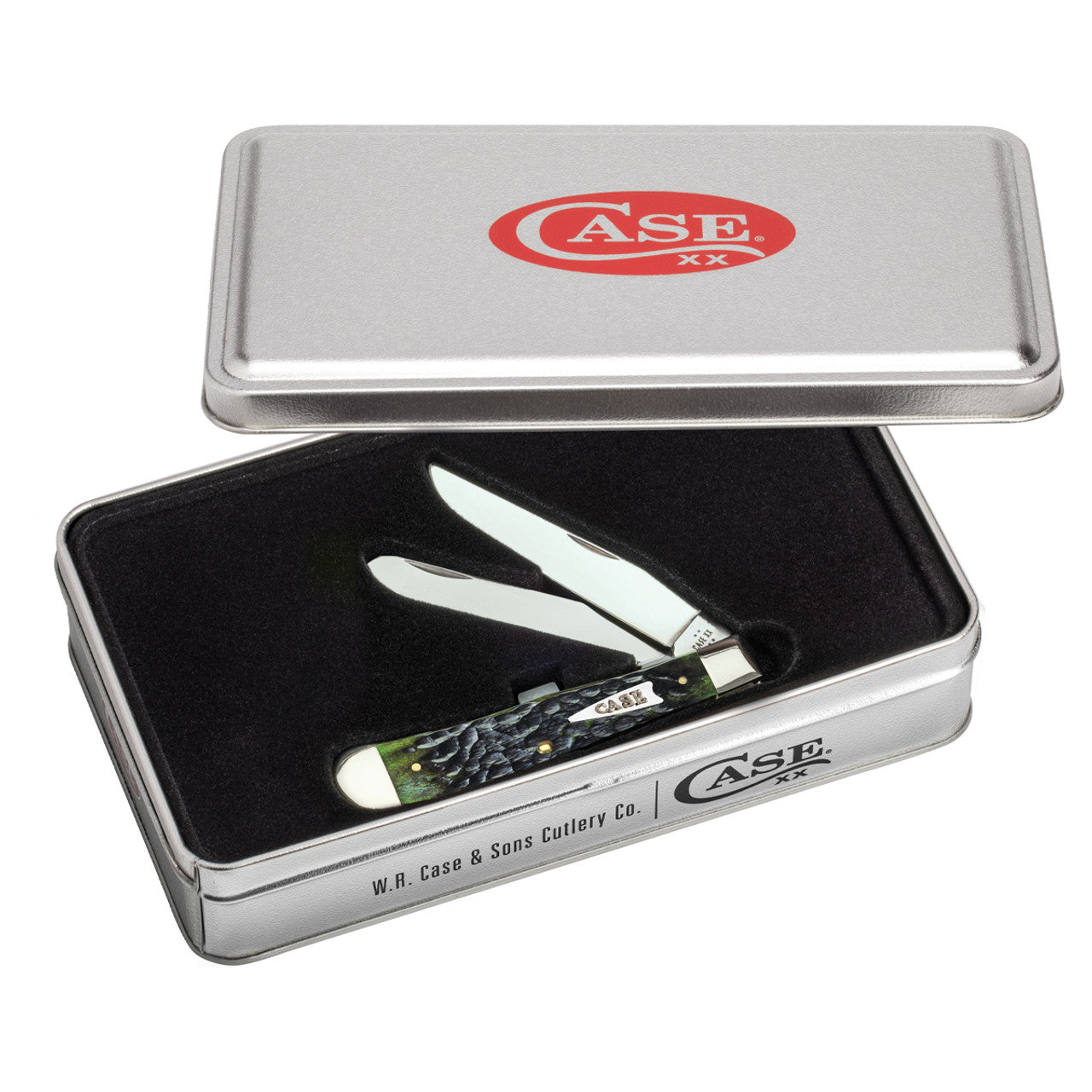 Case Standard Jig Bermuda Green Bone Trapper Knife in Gift Tin