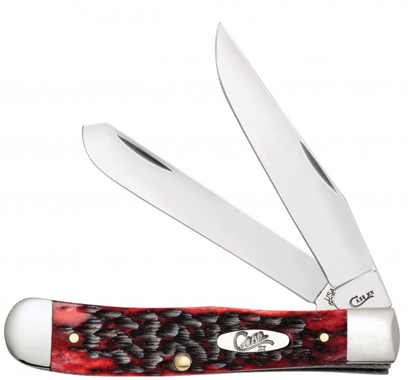 Case Crimson Red Bone Peach Seed Jig Trapper Knife