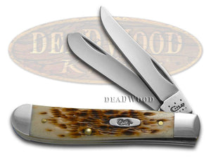 Case Amber Bone Peach Seed Jig Mini Trapper Knife