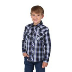 Wrangler Boy's Blue Plaid Western Shirt
