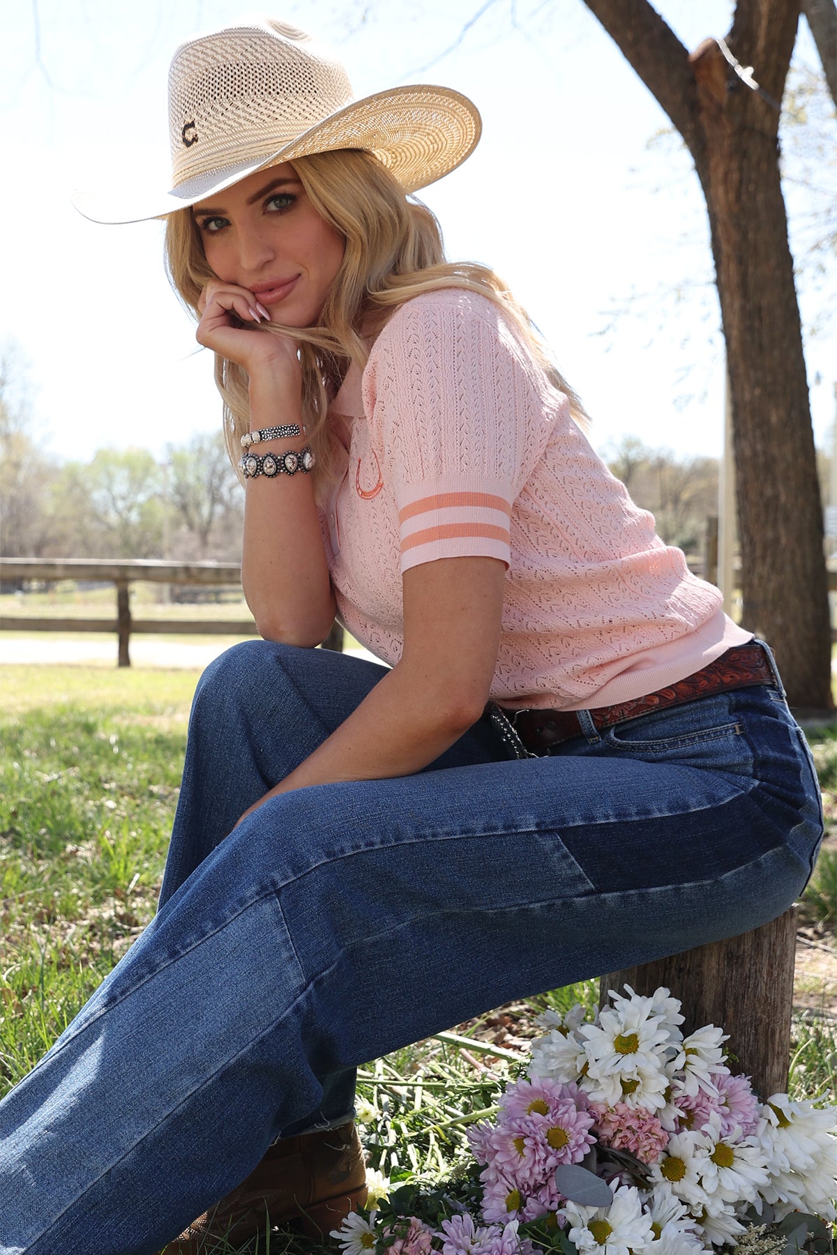 Cruel Women's Pink & Orange Lace Polo T-Shirt