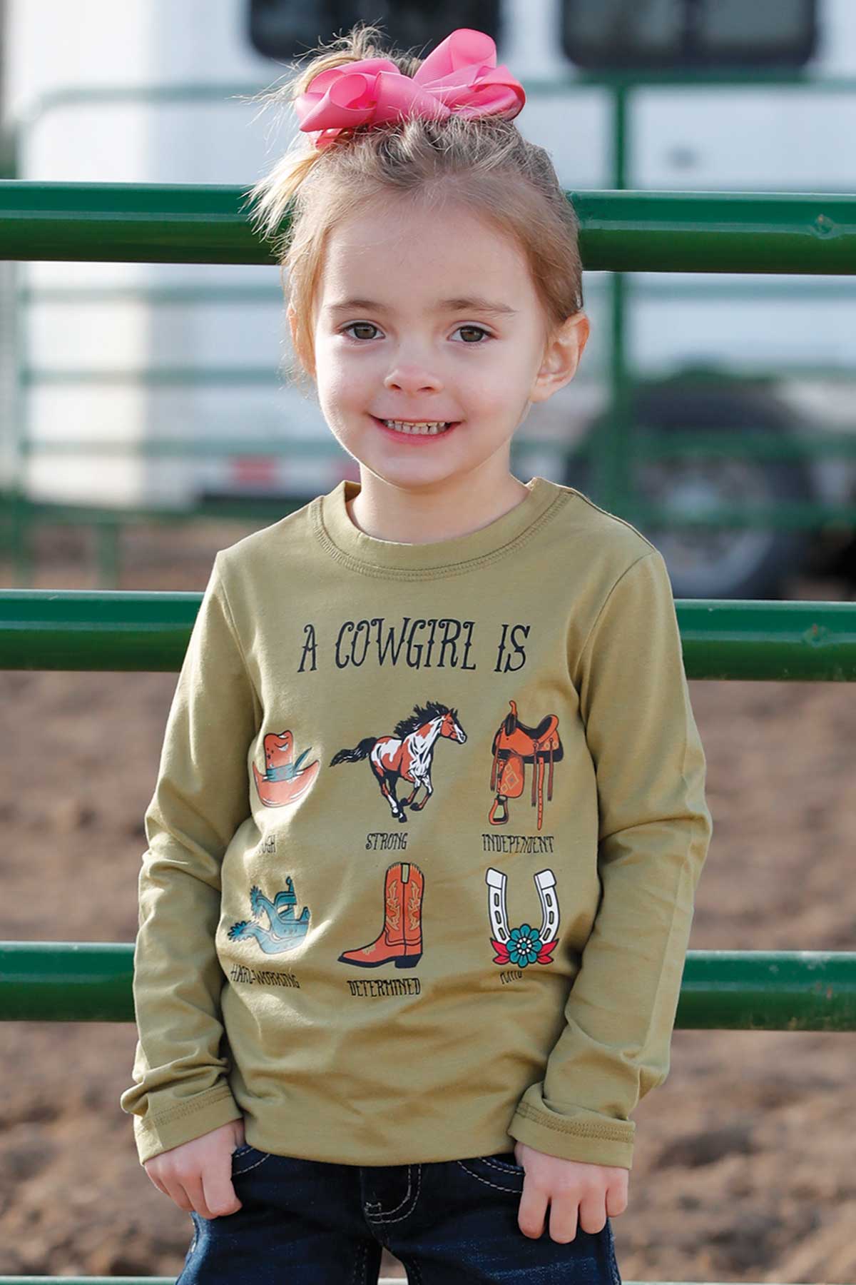 Cruel Girl's Toddler Green A Cowgirl Is Long Sleeve T-Shirt