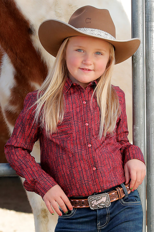 Cruel Girl's Pink Print Western Shirt