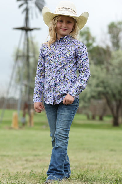 Cruel Girl's Lilac Paisley Western Shirt