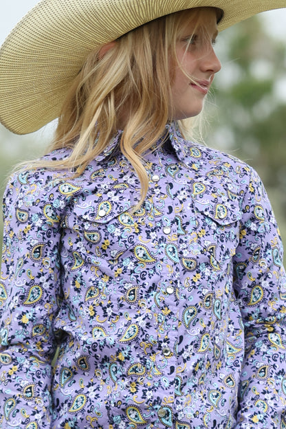 Cruel Girl's Lilac Paisley Western Shirt