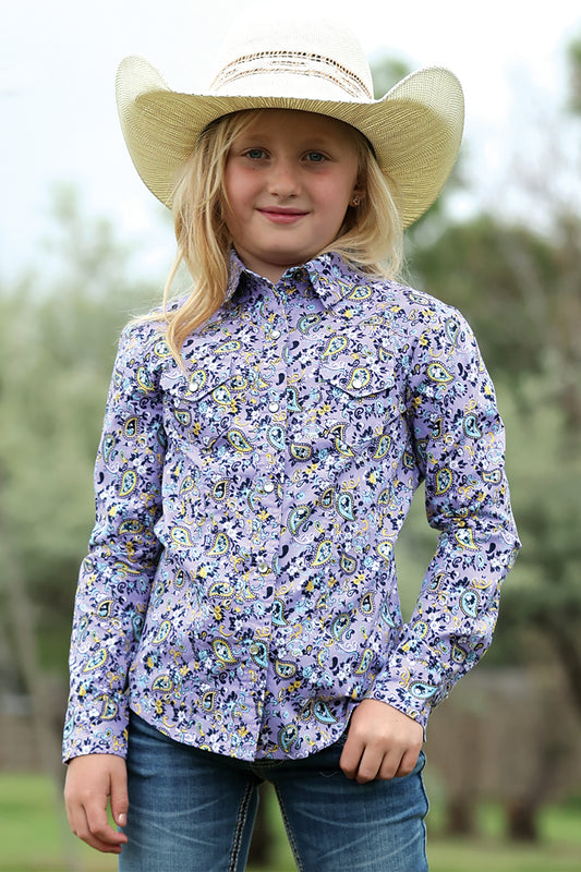 Cruel Girl's Lilac Paisley Western Shirt