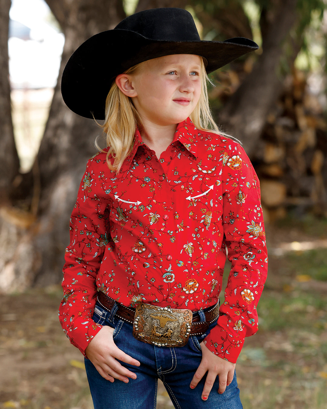 Cruel Girl's Red Retro Vine Western Shirt