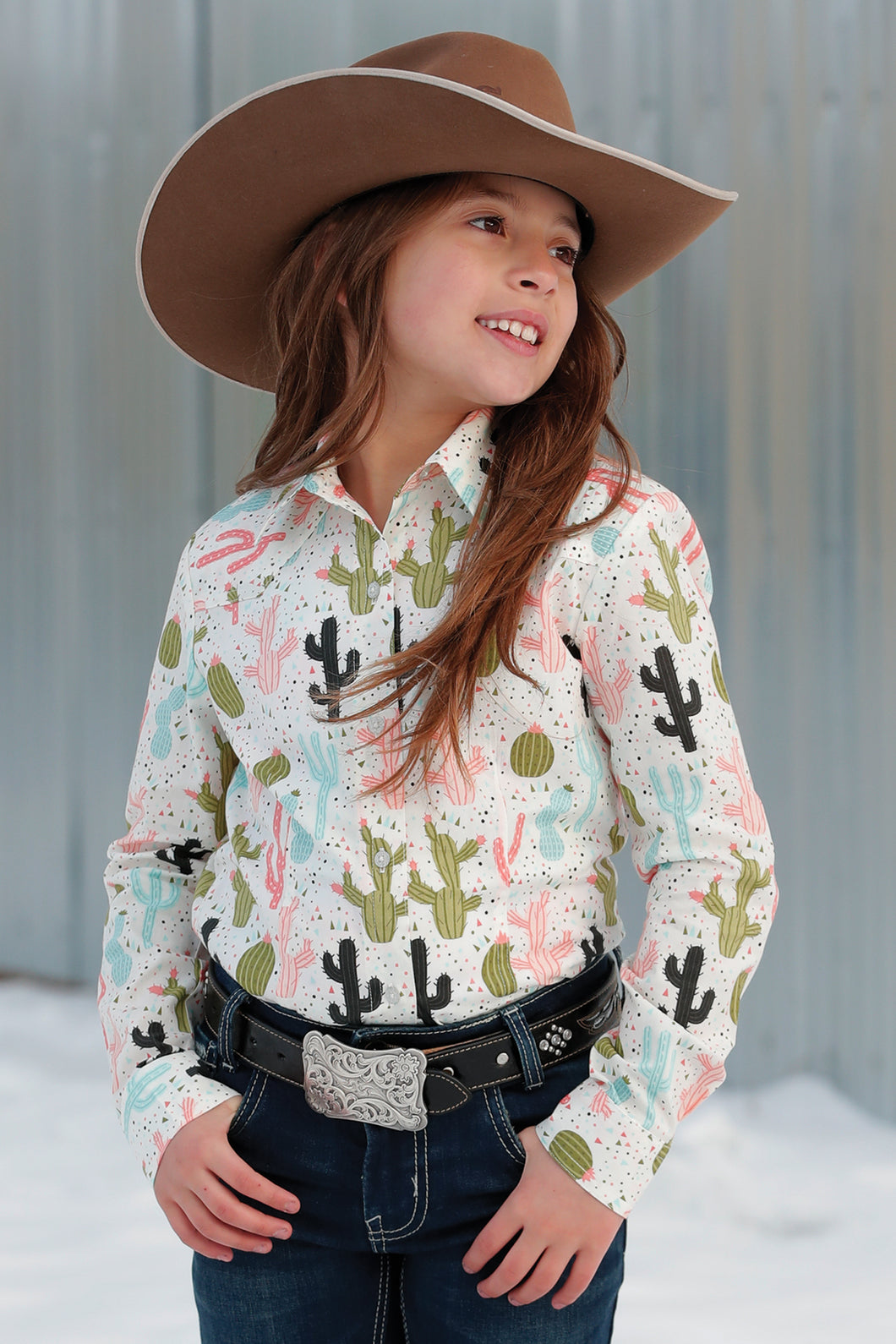 Cruel Girl's Multi Cactus Western Shirt