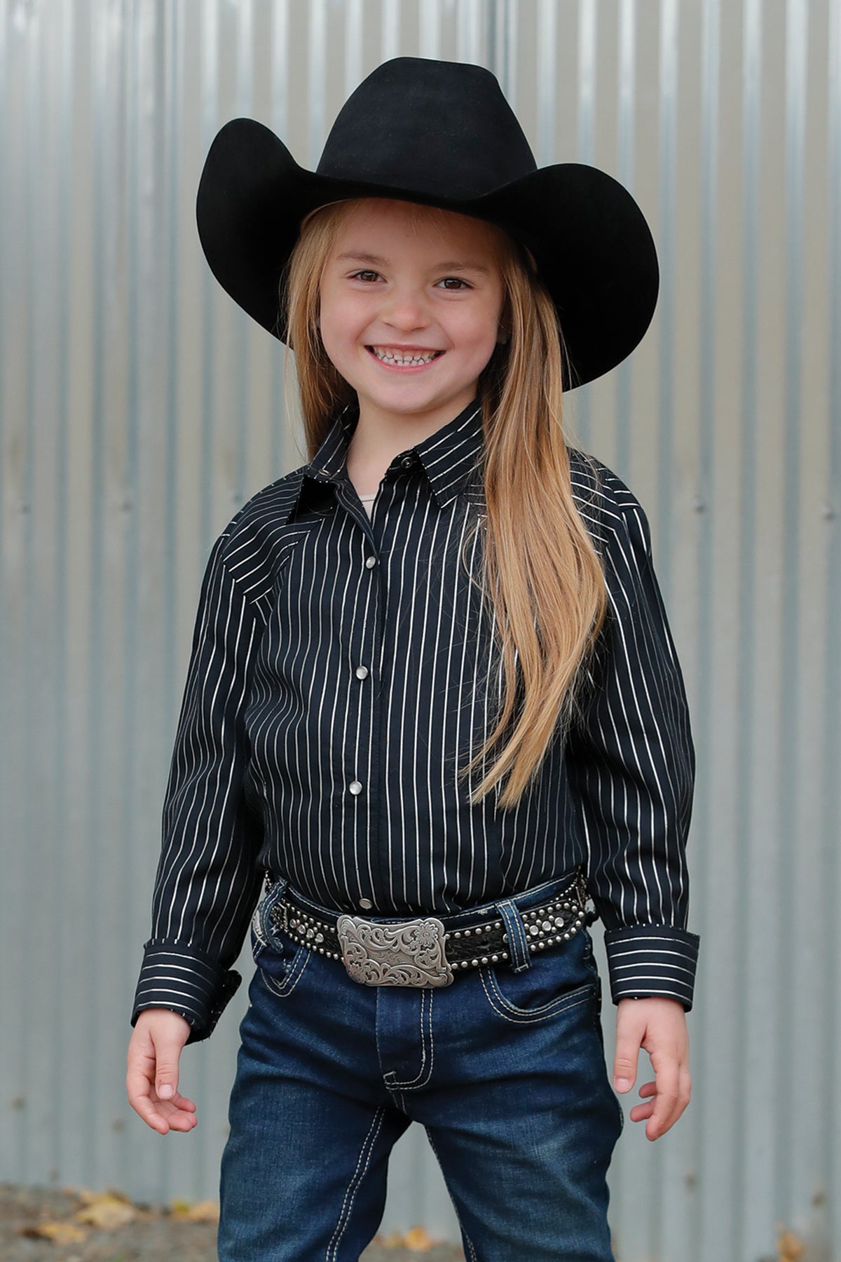 Cruel Girl's Black & Sparkly Silver Stripe Western Shirt