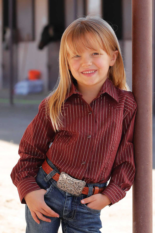 Cruel Girl's Burgundy Stripe Western Shirt