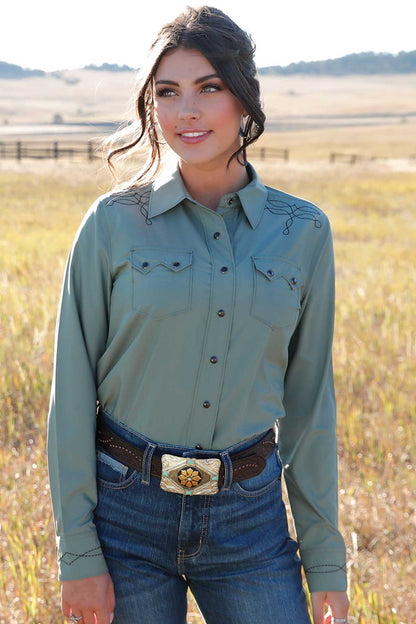 Cruel Women's Green Bootstitch Western Shirt