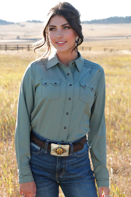 Cruel Women's Green Bootstitch Western Shirt