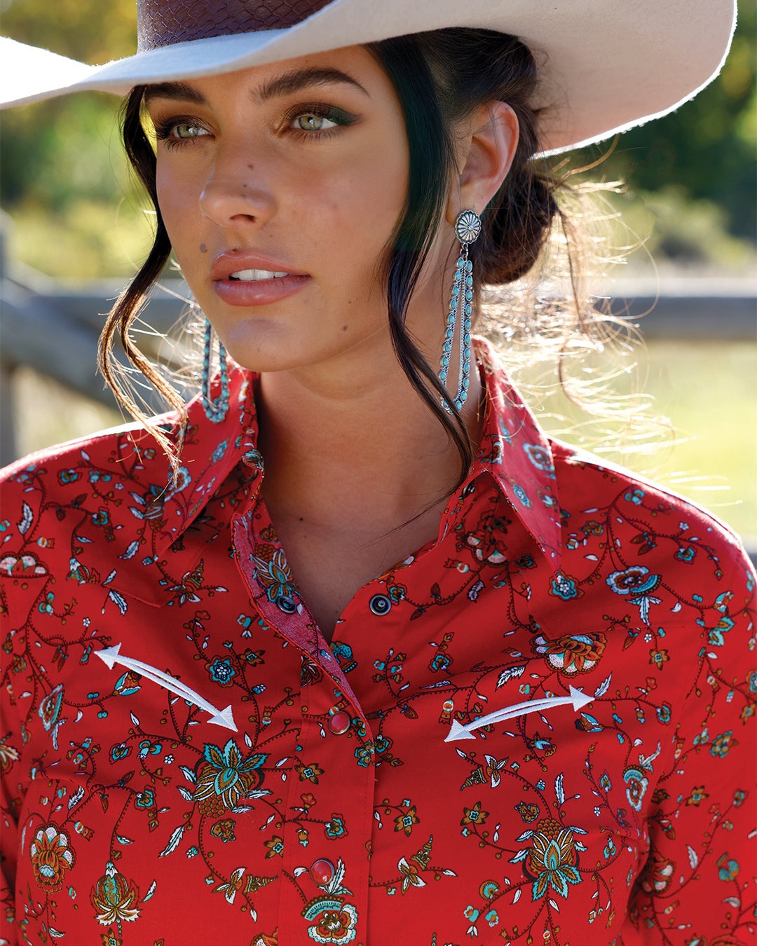 Cruel Women's Red Retro Vine Western Shirt