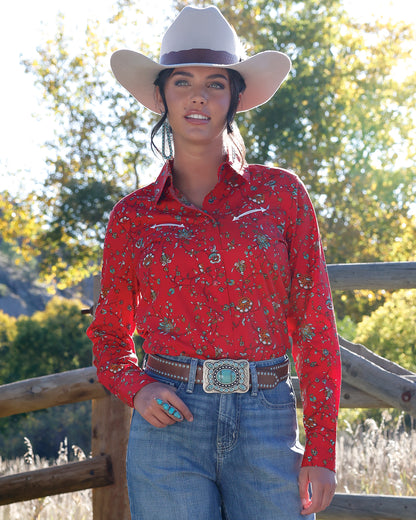 Cruel Women's Red Retro Vine Western Shirt