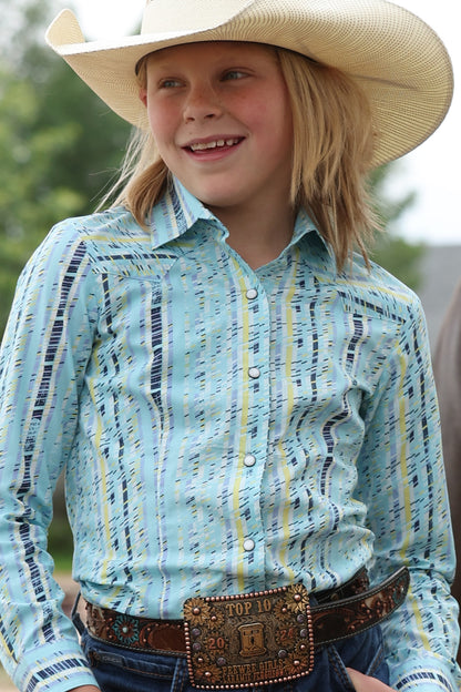 Cruel Girl's Light Blue Pattern Stripe Western Shirt