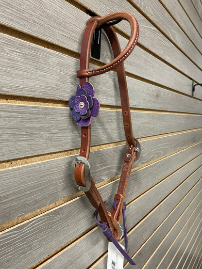 Performance Pony Leather Flower One Ear Headstall- Dark Oil