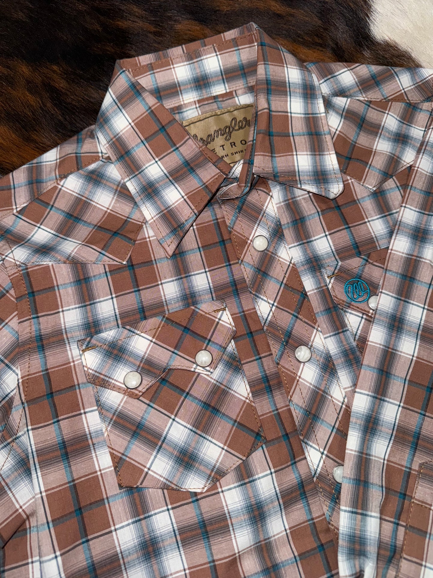 Wrangler Boy's Retro Brown & Blue Plaid Western Shirt