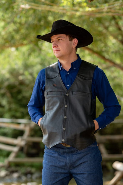 Wyoming Traders Men's Black Drover Concealed Carry Leather Vest