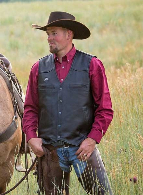 Wyoming Traders Men's Black Drover Concealed Carry Leather Vest