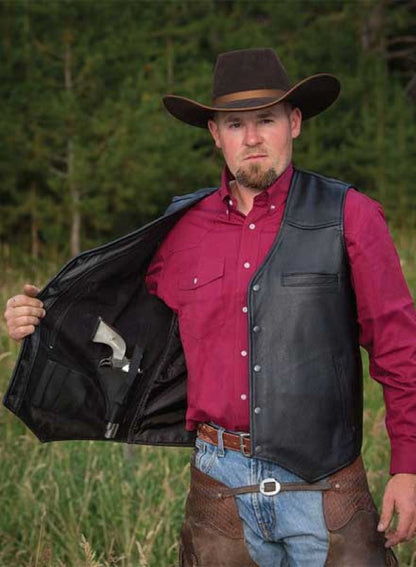 Wyoming Traders Men's Black Drover Concealed Carry Leather Vest