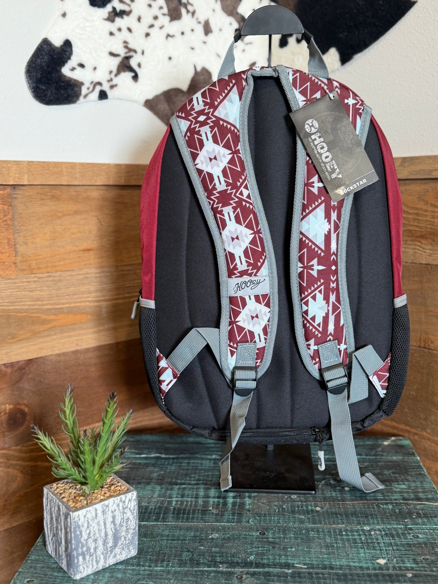 Hooey Rockstar Backpack : Burgundy with Aztec Accents