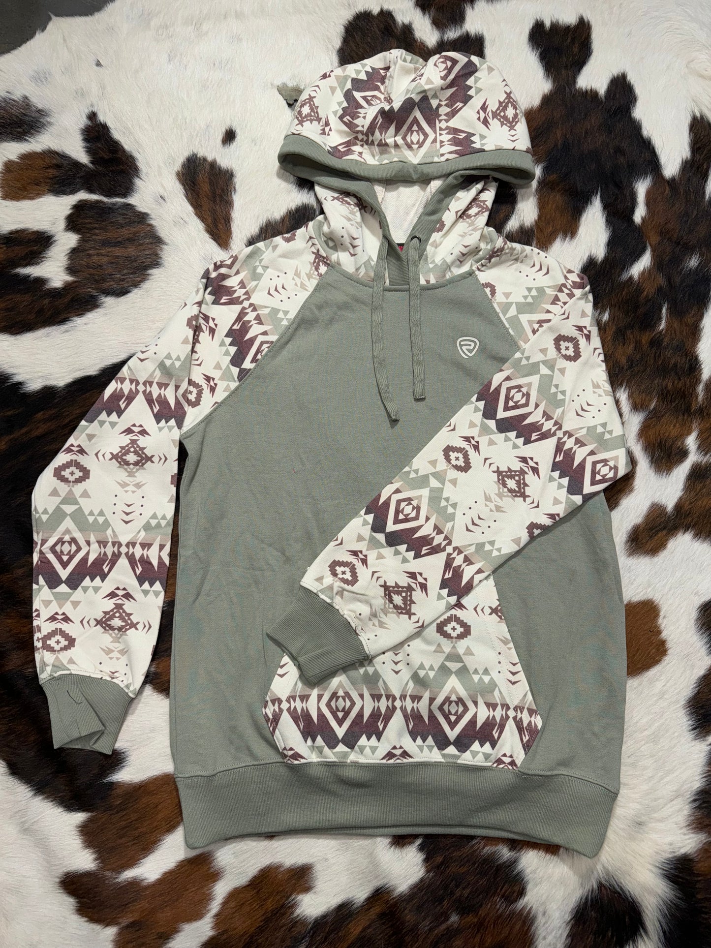 Rock & Roll Women's Aztec Sleeve Sage Hoodie