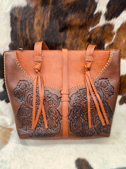 Justin Burnished Tooled Embossed Tote