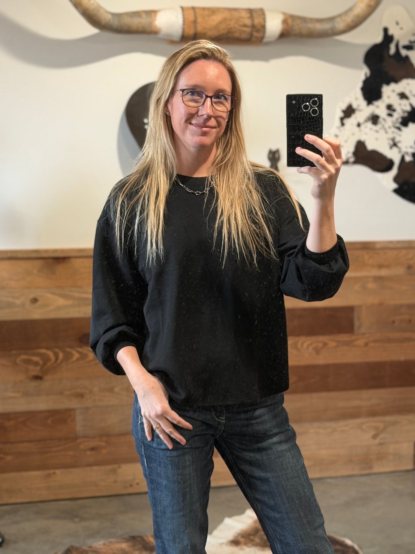 Women's Black Drop Shoulder Sweater