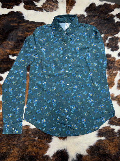 Roper Women's Teal Floral Printed Western Shirt