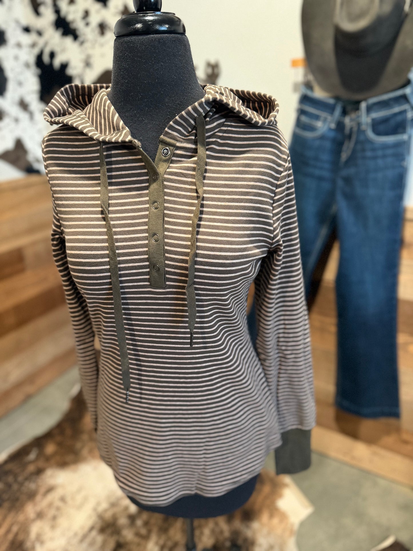 Women's Henley Ribbed Hood Top