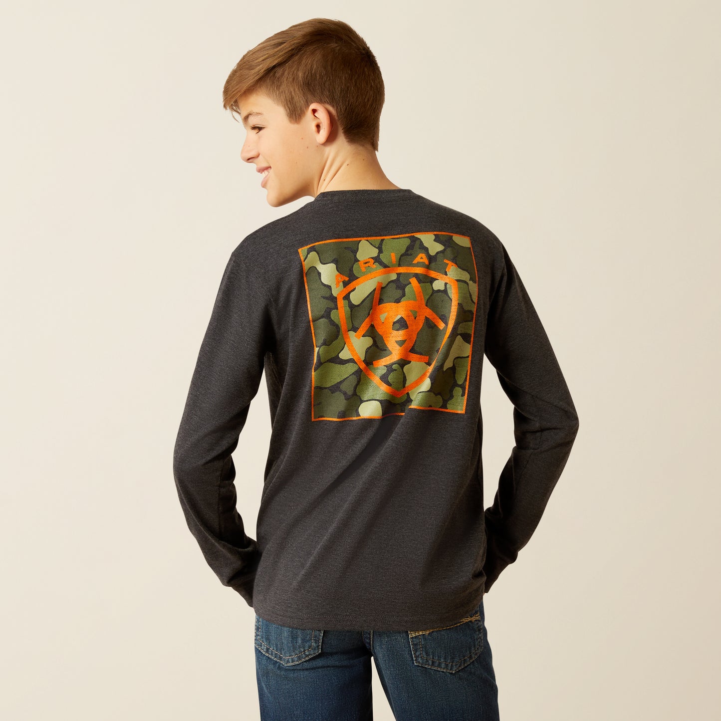 Ariat Boy's Heather Charcoal Wetlands Nature Long Sleeve T-Shirt