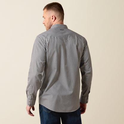 Ariat Men's Wrinkle Free White & Black Small Plaid Western Shirt