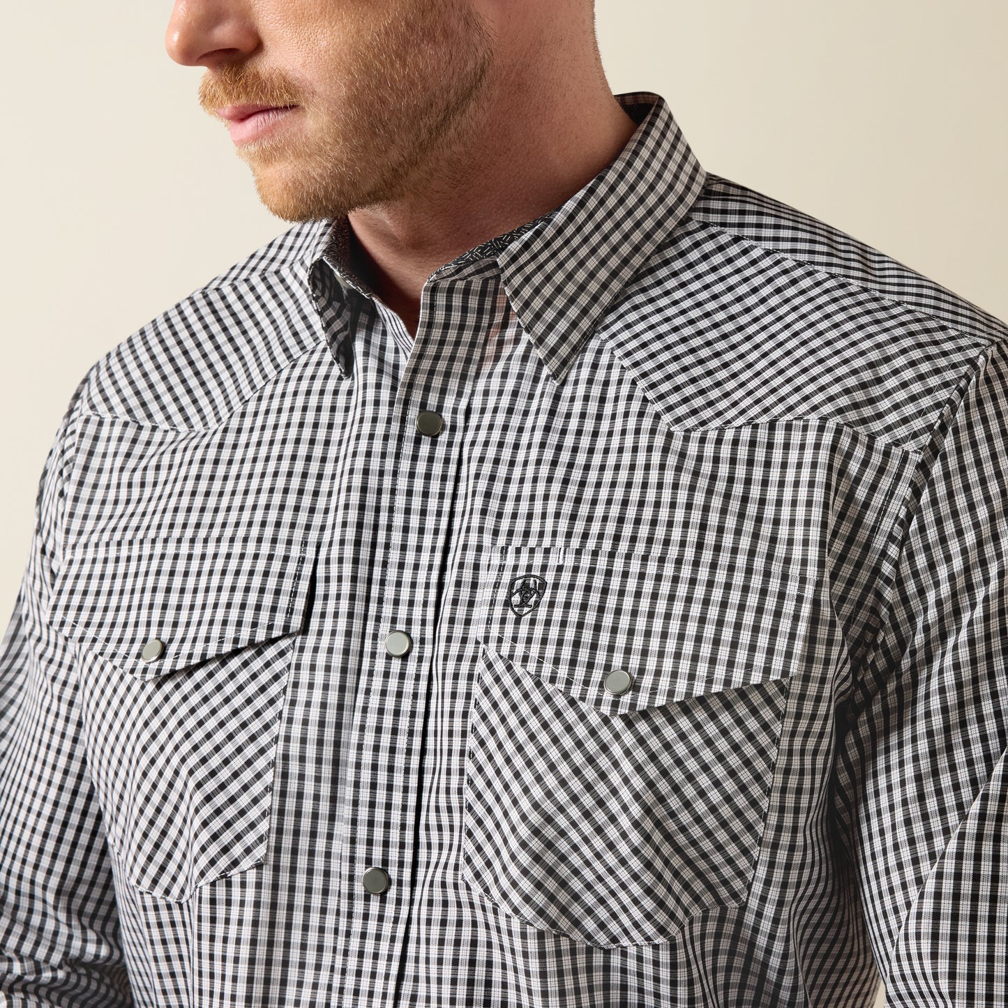Ariat Men's Wrinkle Free White & Black Small Plaid Western Shirt