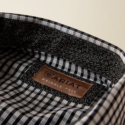Ariat Men's Wrinkle Free White & Black Small Plaid Western Shirt