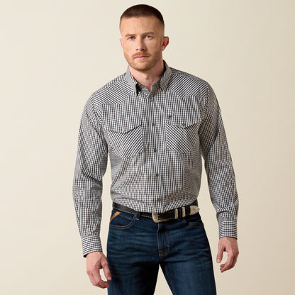 Ariat Men's Wrinkle Free White & Black Small Plaid Western Shirt