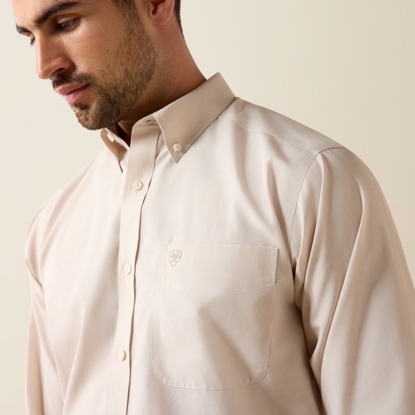 Ariat Men's Big & Tall Wrinkle Free Savannah Tan Pinpoint Western Shirt