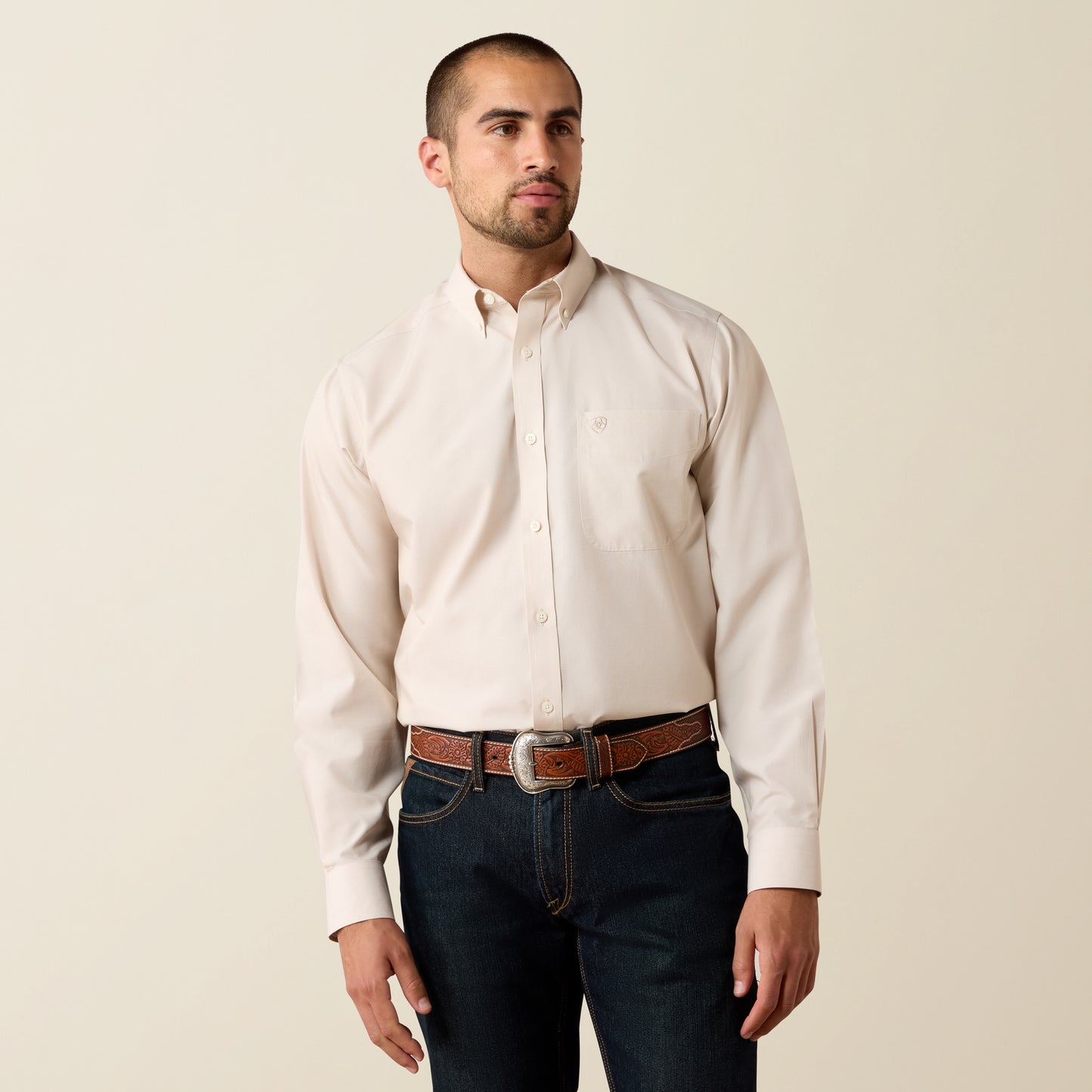 Ariat Men's Big & Tall Wrinkle Free Savannah Tan Pinpoint Western Shirt