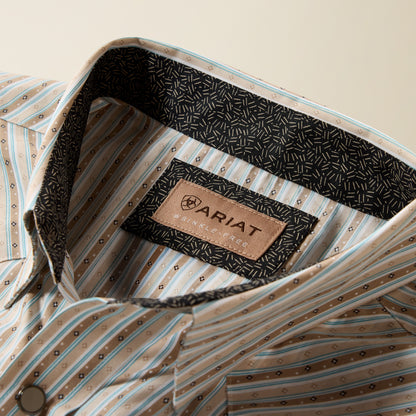 Ariat Men's Wrinkle Free Savannah Brown Geo Stripe Western Shirt