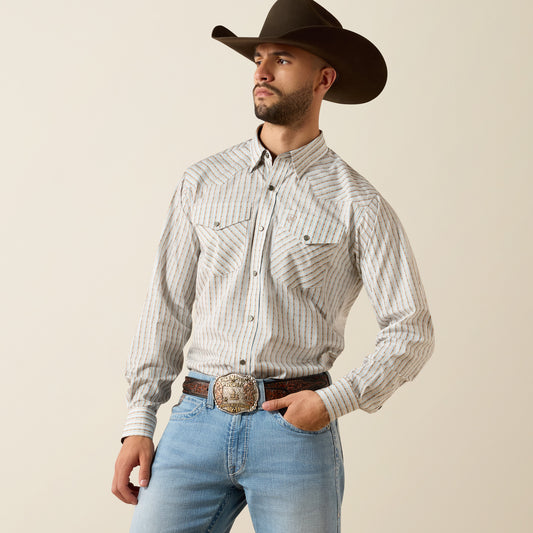 Ariat Men's Big & Tall Wrinkle Free Savannah Brown Geo Stripe Western Shirt