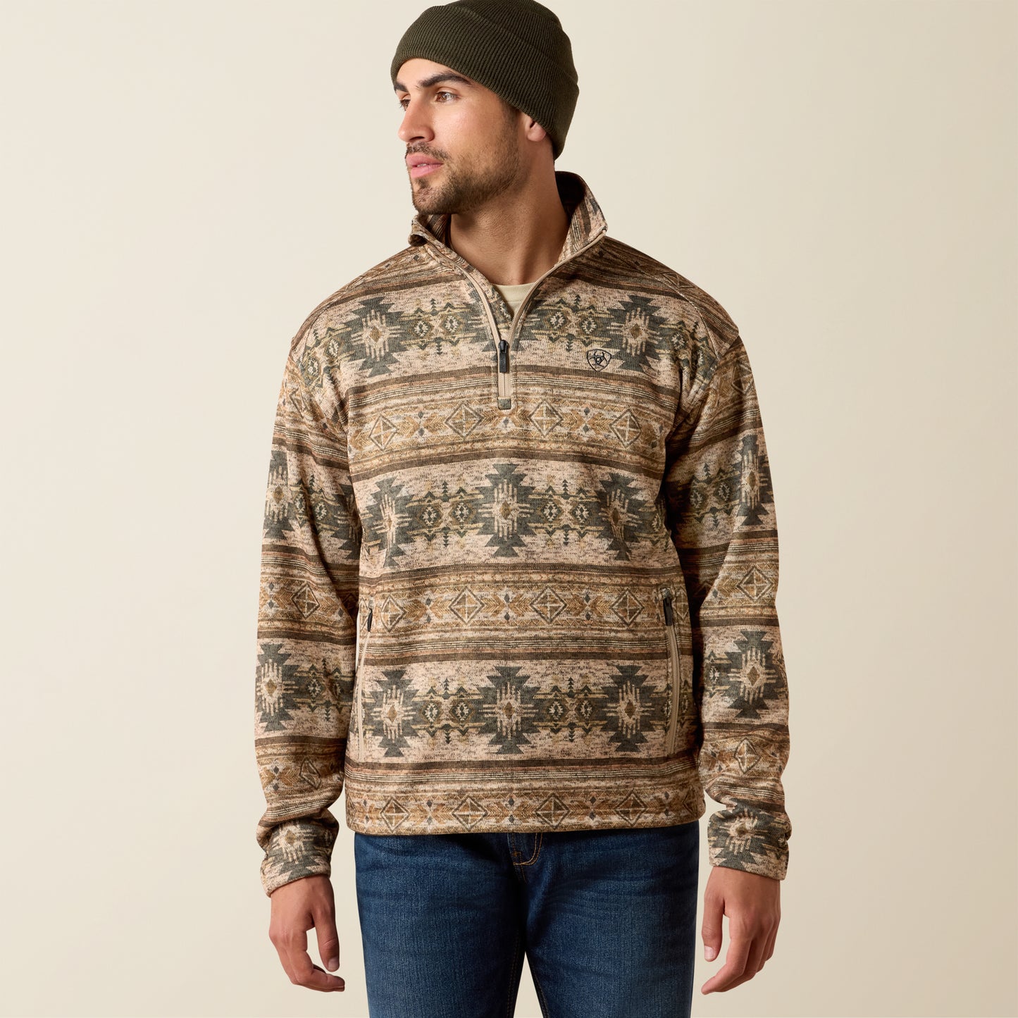 Ariat Men's Savannah Tan Southwest Caldwell ¼ Zip Pullover