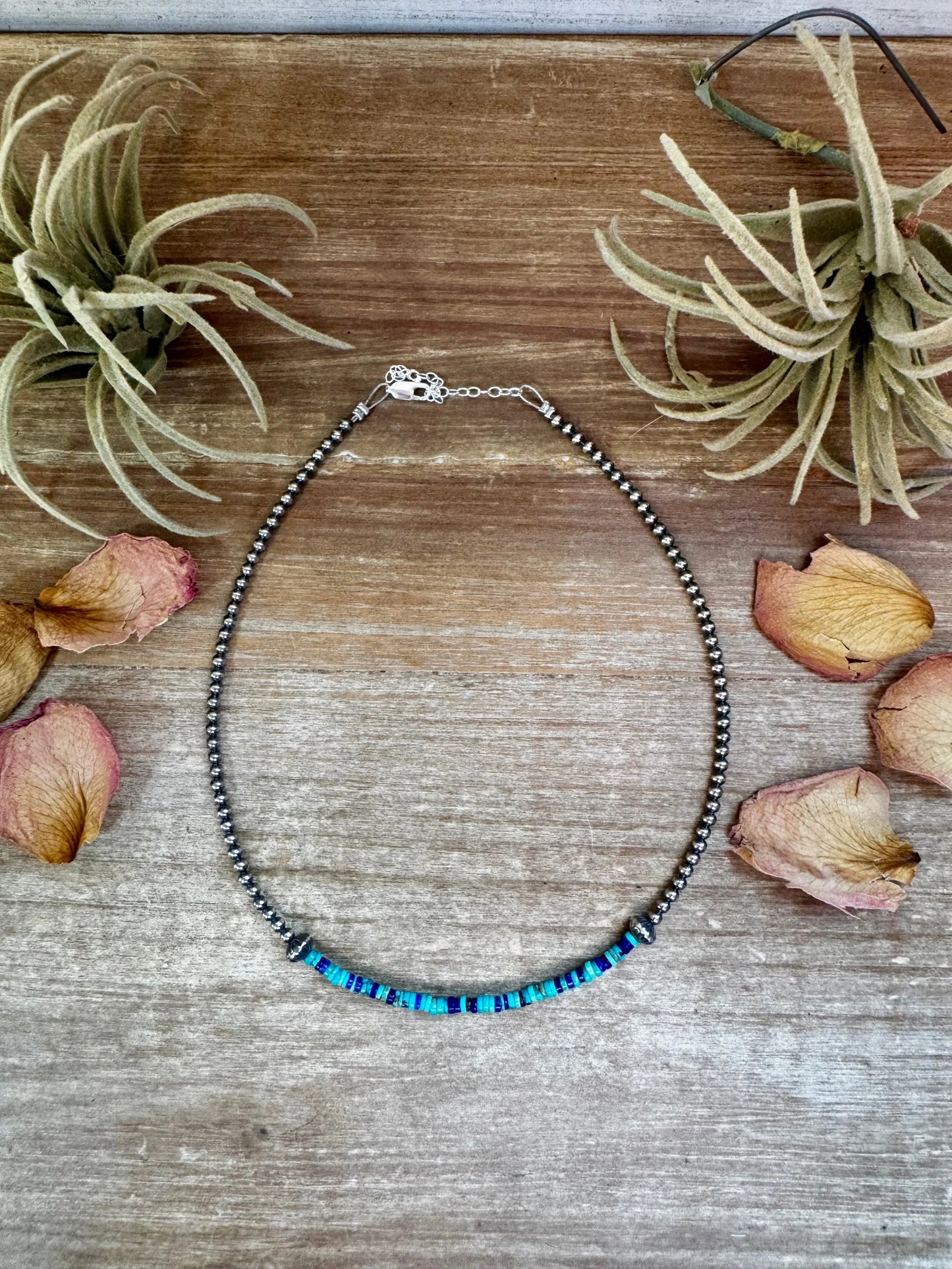 14" Lapis & Turquoise Heishi w/Sterling Silver Beads