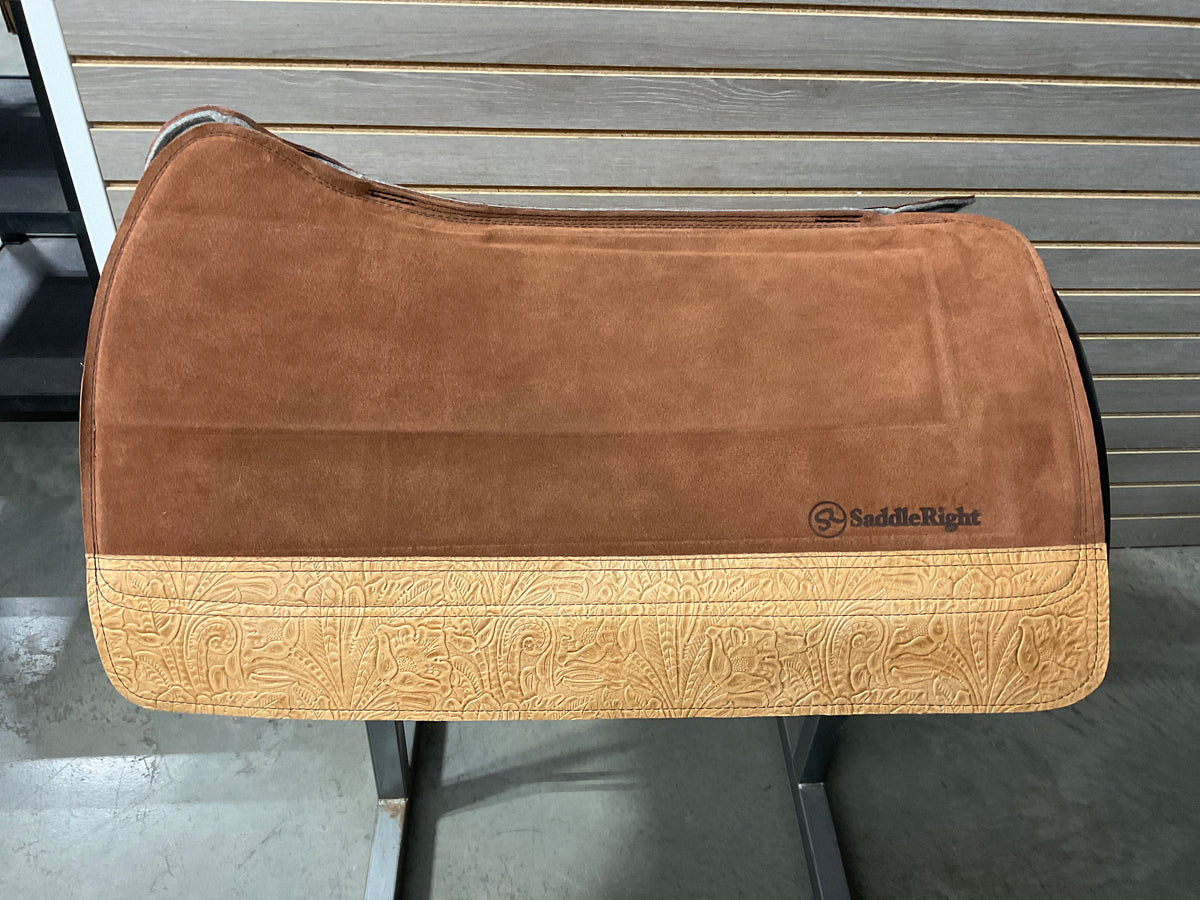 SaddleRight Saddle Pad 30" x 32" - Mahogany Suede & Tan Floral