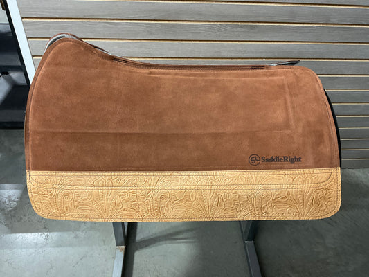 SaddleRight Saddle Pad 30" x 32" - Mahogany Suede & Tan Floral