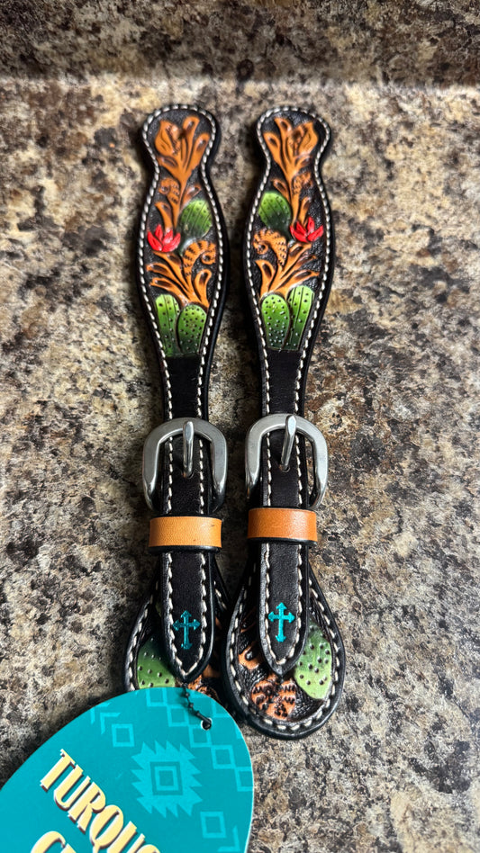 Weaver Turquoise Cross Cactus Ladies Spur Straps