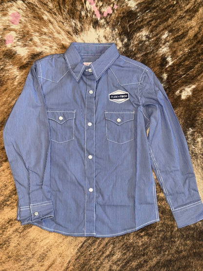 Panhandle Girl's Blue & White Pinstripe Western Shirt