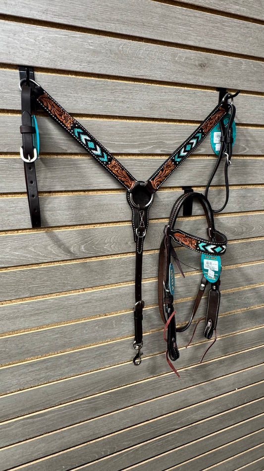 Weaver Turquoise Cross Turquoise Beaded Pony Tack Set