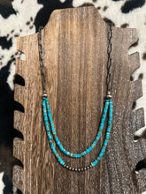 Load image into Gallery viewer, 20&quot; Link Chain Double Strand Navajo Pearl &amp; Kingman Turquoise Necklace
