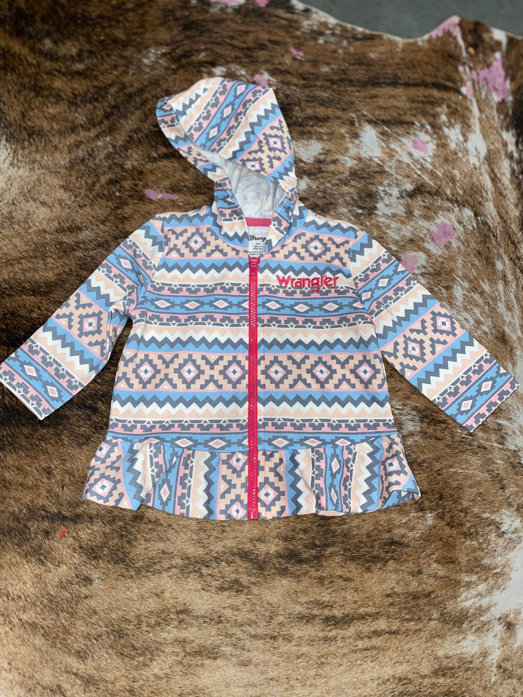 Wrangler Girl's Infant Blue & Pink Aztec Full-Zip Hoodie