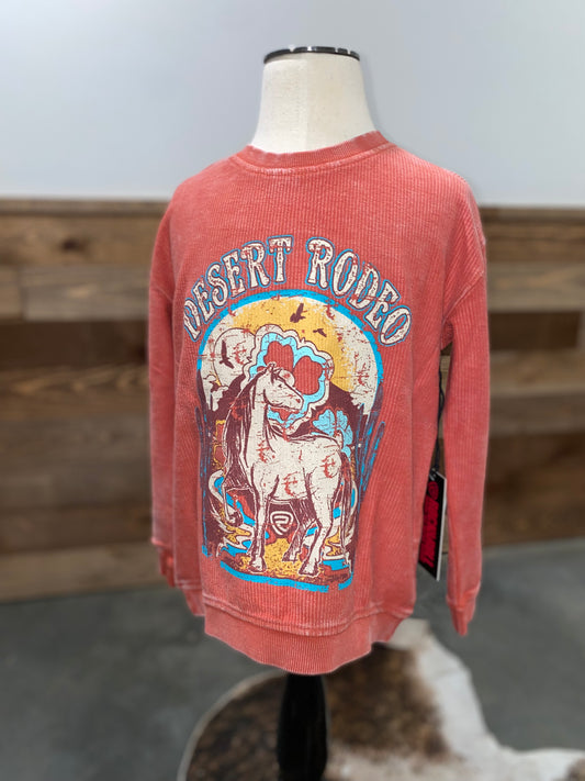 Rock & Roll Girl's Coral Desert Rodeo Ribbed Pullover